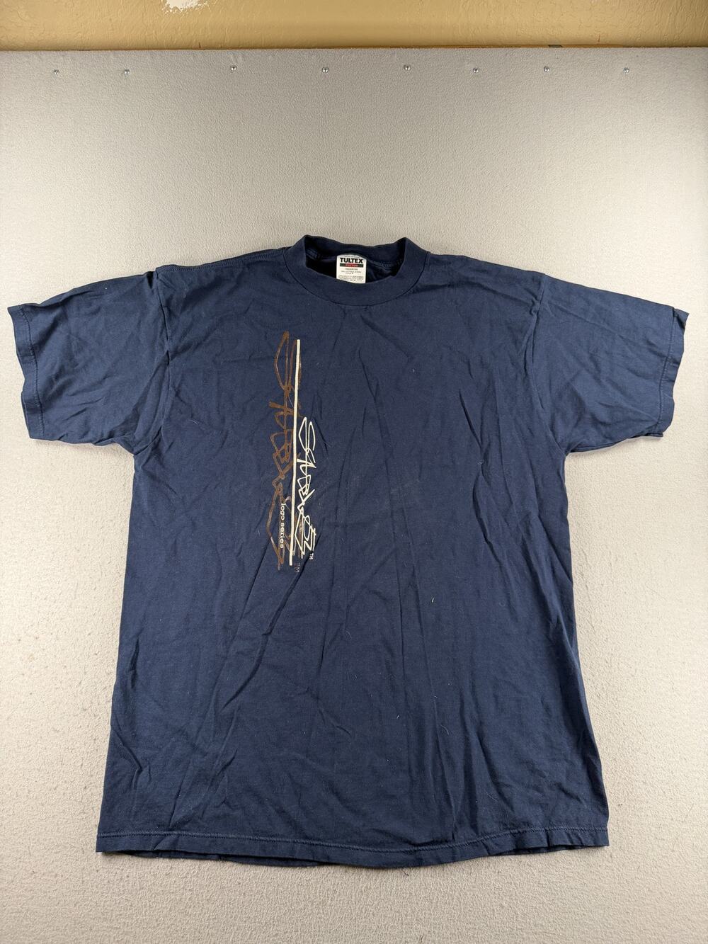 Vintage 90s Squee Von Logo Series Tultex Navy Graphic T-Shirt XL USA Fabric